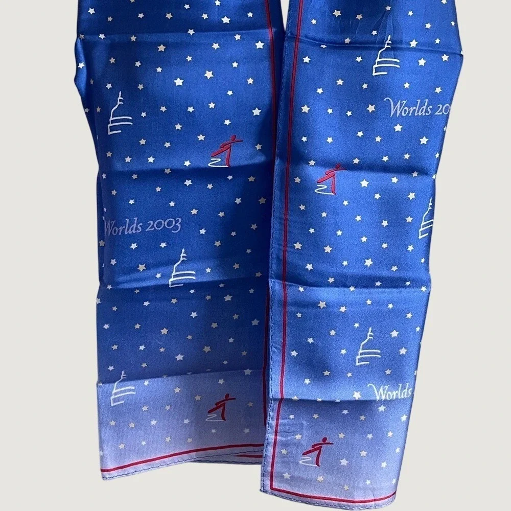 Vintage 2003 World Figure Skating Championships Silk Scarf Washington DC Blue